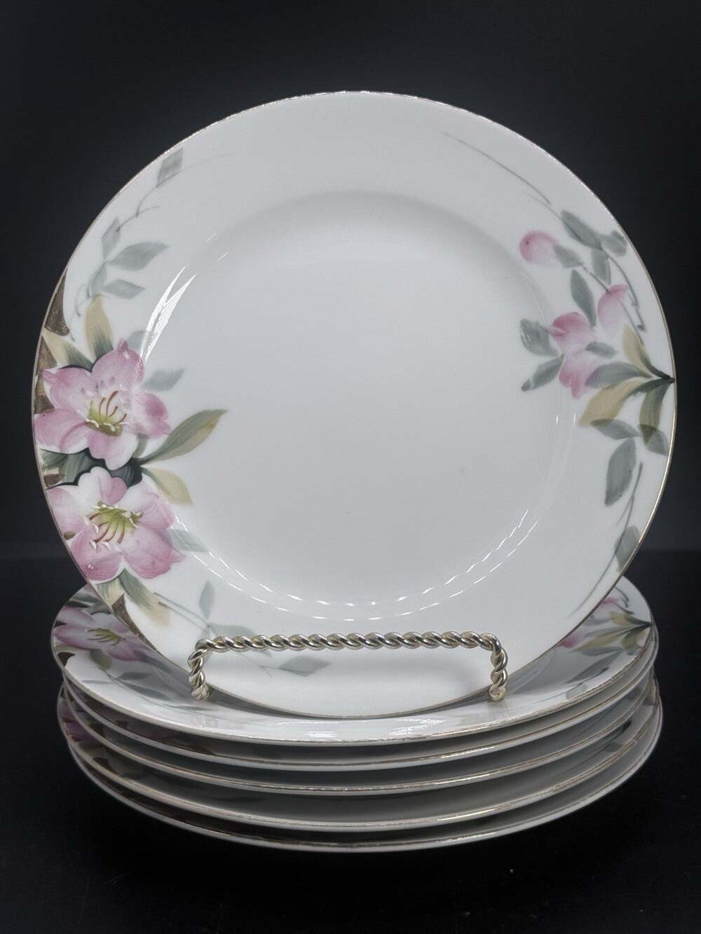 Noritake Azalea Salad Plates Set of 6 Hand Painted Pink Flowers 19322